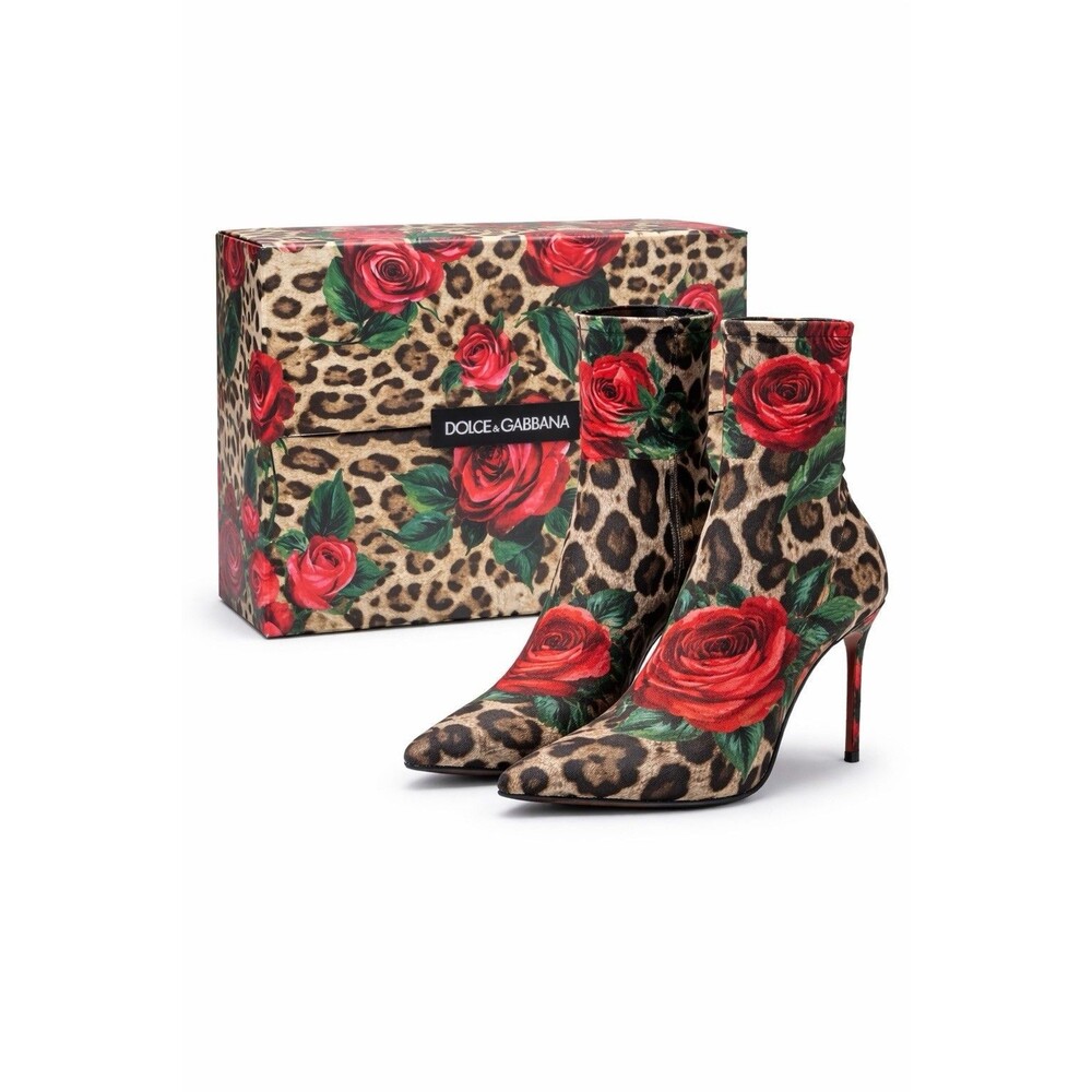 Dolce & Gabbana Rose Leopard Print Jersey Sock Booties 38 | $1195 Retail | Box